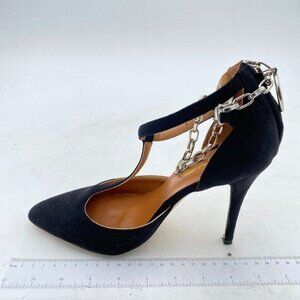 XYD Black Pointy Toe High Heels D'Orsay Sandals Ankle T-Straps Pumps Chain Shoes